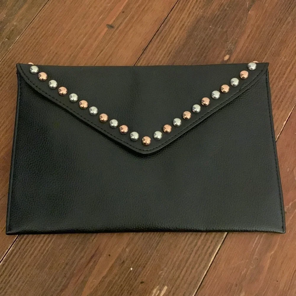 B-Low The Belt Black Envelope Style Studded Clutch Chic Modern Stylish